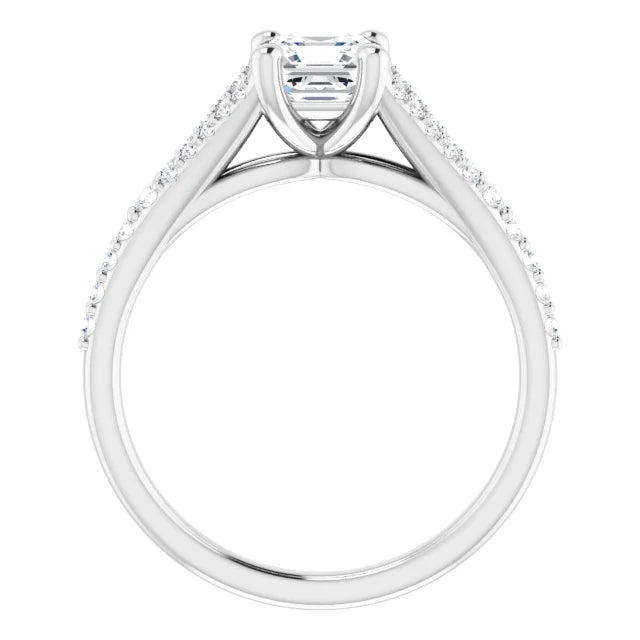 14K White Gold 1 CTW Asscher-Cut Diamond Engagement Ring with Split Shank Accents
