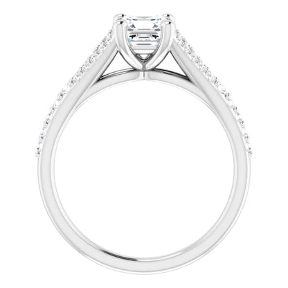 14K White Gold 1 CTW Asscher-Cut Diamond Engagement Ring with Split Shank Accents