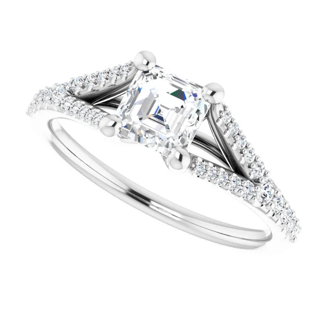 14K White Gold 1 CTW Asscher-Cut Diamond Engagement Ring with Split Shank Accents