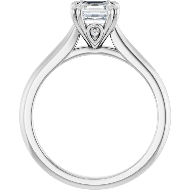 14K White Gold 1 CTW Asscher-Cut Diamond Solitaire Engagement Ring with Claw Prong Setting