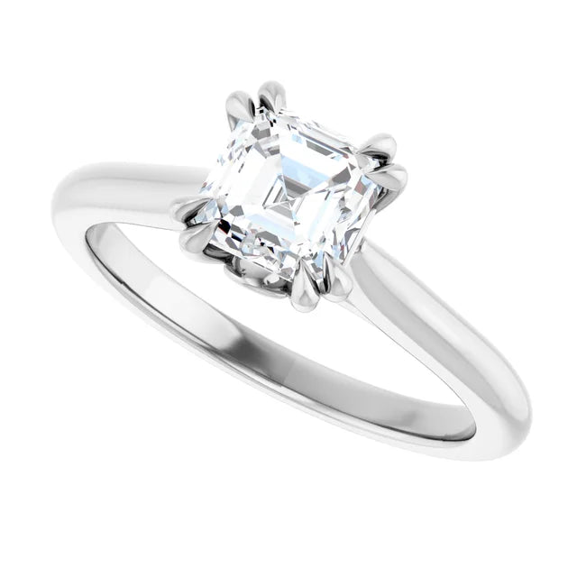 14K White Gold 1 CTW Asscher-Cut Diamond Solitaire Engagement Ring with Claw Prong Setting