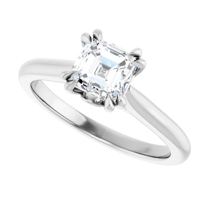 14K White Gold 1 CTW Asscher-Cut Diamond Solitaire Engagement Ring with Claw Prong Setting