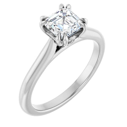14K White Gold 1 CTW Asscher-Cut Diamond Solitaire Engagement Ring with Claw Prong Setting