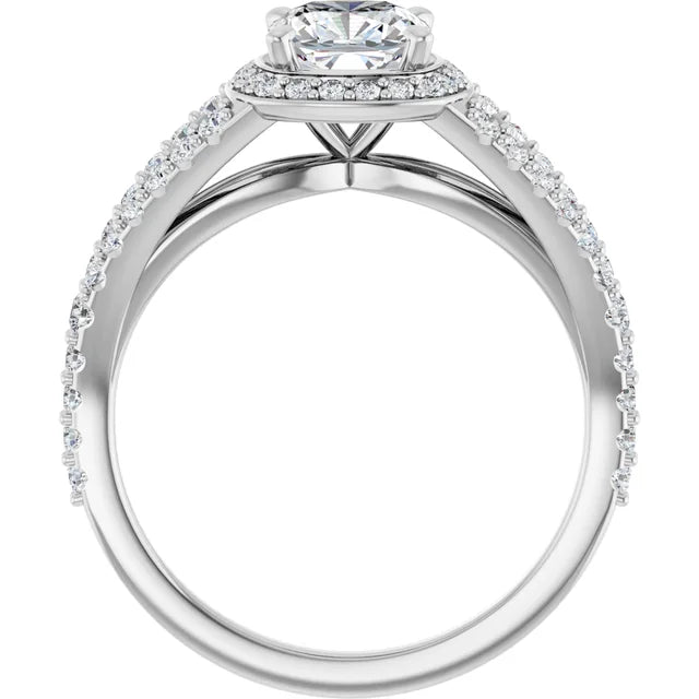 14K White Gold 1 CTW Cushion Halo Split Shank Diamond Engagement Ring
