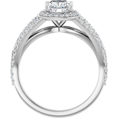 14K White Gold 1 CTW Cushion Halo Split Shank Diamond Engagement Ring