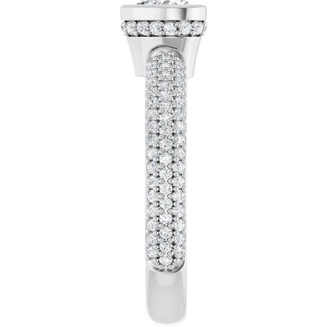 14K White Gold 1 CTW Heart-Cut Diamond Bezel-Set Engagement Ring with Triple Row Pavé Band