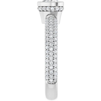 14K White Gold 1 CTW Heart-Cut Diamond Bezel-Set Engagement Ring with Triple Row Pavé Band