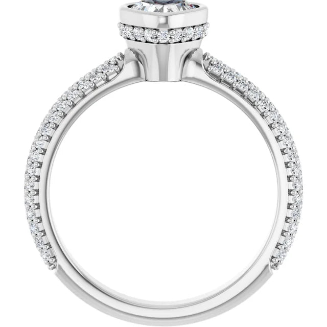 14K White Gold 1 CTW Heart-Cut Diamond Bezel-Set Engagement Ring with Triple Row Pavé Band