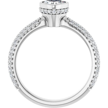 14K White Gold 1 CTW Heart-Cut Diamond Bezel-Set Engagement Ring with Triple Row Pavé Band