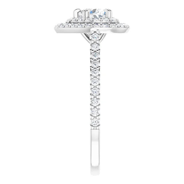 14K White Gold 1 CTW Heart Diamond Double Halo Engagement Ring with Pavé Band