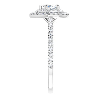 14K White Gold 1 CTW Heart Diamond Double Halo Engagement Ring with Pavé Band