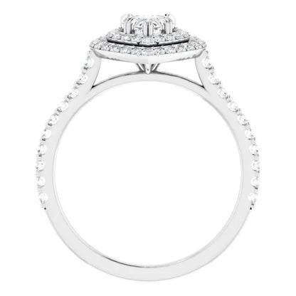 14K White Gold 1 CTW Heart Diamond Double Halo Engagement Ring with Pavé Band