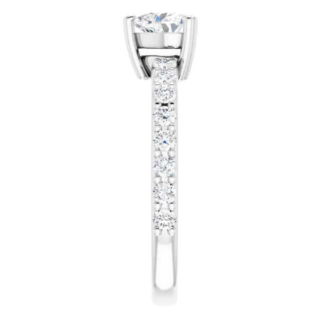 14K White Gold 1 CTW Heart Diamond Engagement Ring with Classic Pavé Band