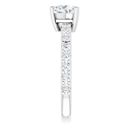 14K White Gold 1 CTW Heart Diamond Engagement Ring with Classic Pavé Band