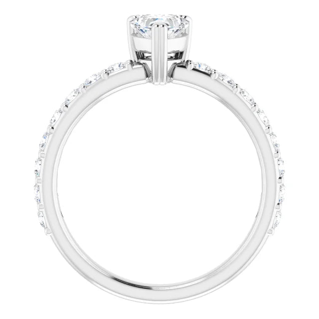 14K White Gold 1 CTW Heart Diamond Engagement Ring with Classic Pavé Band