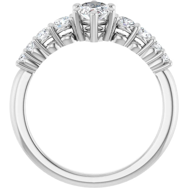 14K White Gold 1 CTW Marquise-Cut Diamond Engagement Ring with Graduated Round Accents