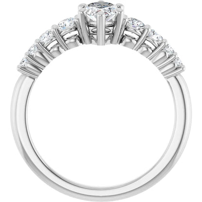 14K White Gold 1 CTW Marquise-Cut Diamond Engagement Ring with Graduated Round Accents
