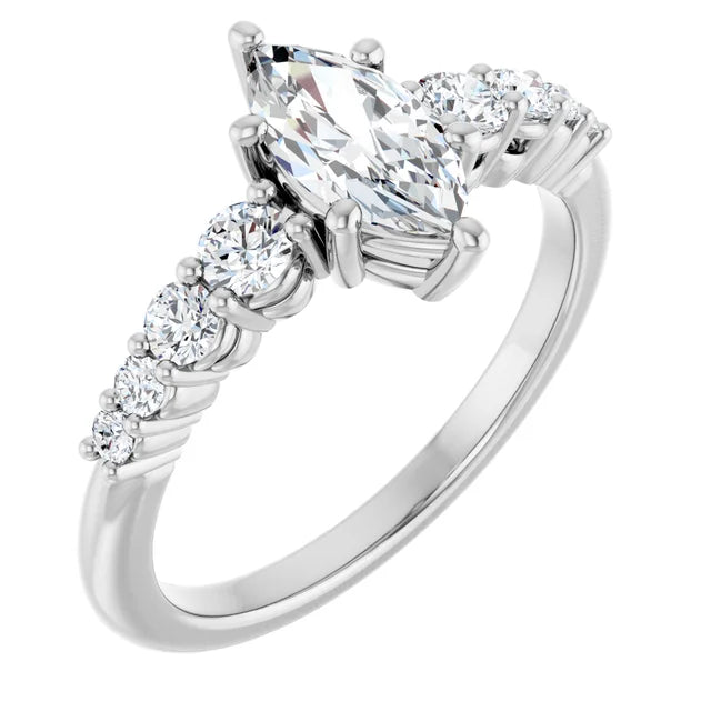 14K White Gold 1 CTW Marquise-Cut Diamond Engagement Ring with Graduated Round Accents