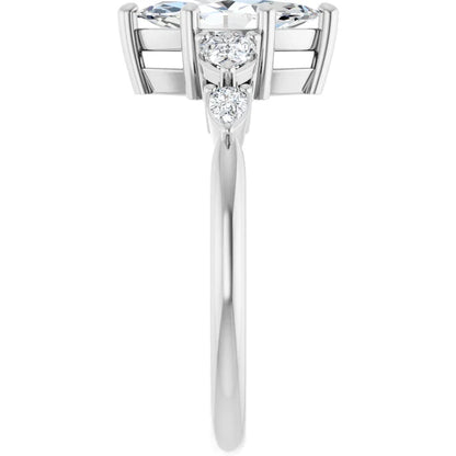 14K White Gold 1 CTW Marquise-Cut Diamond Engagement Ring with Tapered Round Accents