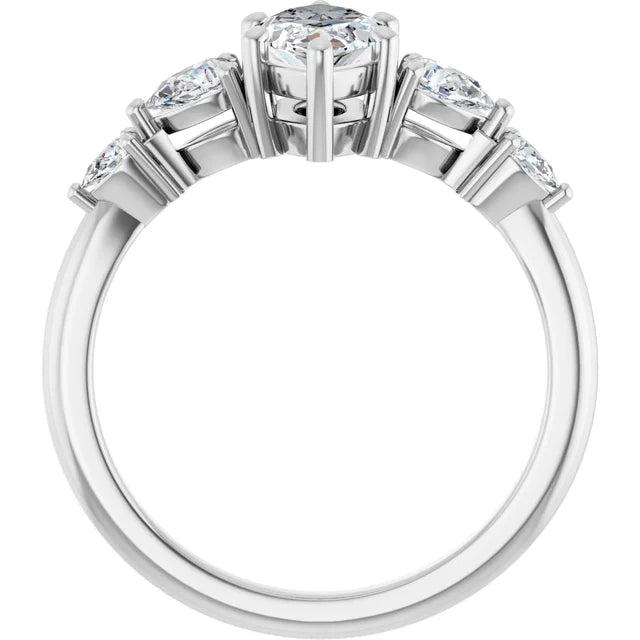 14K White Gold 1 CTW Marquise-Cut Diamond Engagement Ring with Tapered Round Accents