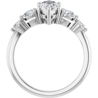 14K White Gold 1 CTW Marquise-Cut Diamond Engagement Ring with Tapered Round Accents