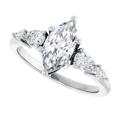 14K White Gold 1 CTW Marquise-Cut Diamond Engagement Ring with Tapered Round Accents