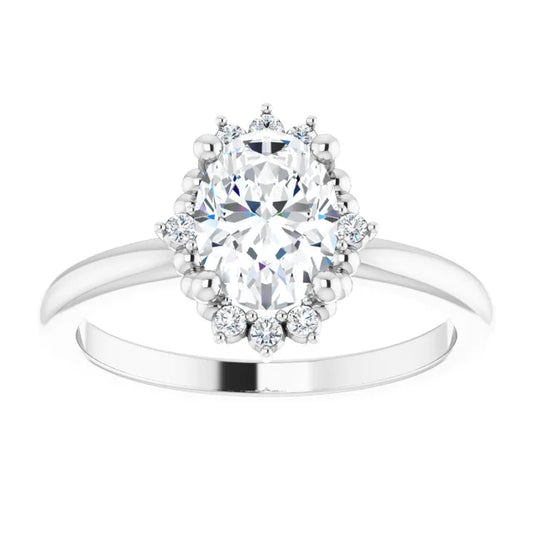 14K White Gold 1 CTW Oval-Cut Diamond Engagement Ring with Floral Halo Design