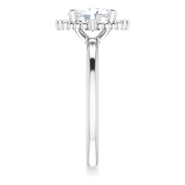 14K White Gold 1 CTW Oval-Cut Diamond Engagement Ring with Floral Halo Design