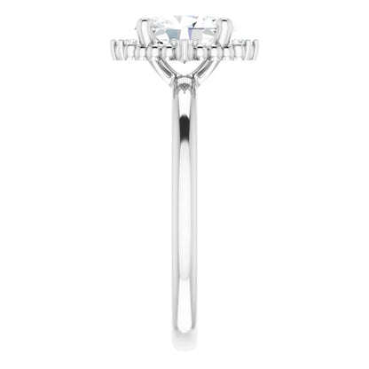 14K White Gold 1 CTW Oval-Cut Diamond Engagement Ring with Floral Halo Design