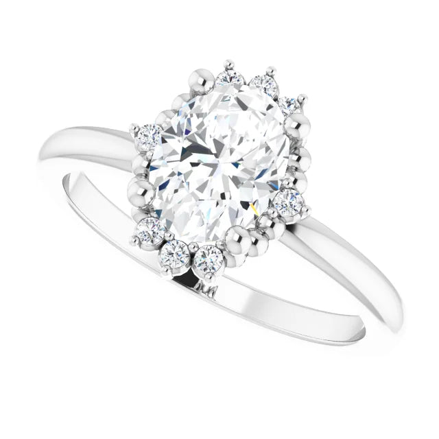 14K White Gold 1 CTW Oval-Cut Diamond Engagement Ring with Floral Halo Design