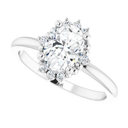 14K White Gold 1 CTW Oval-Cut Diamond Engagement Ring with Floral Halo Design