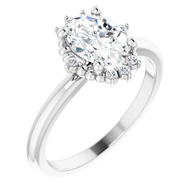 14K White Gold 1 CTW Oval-Cut Diamond Engagement Ring with Floral Halo Design