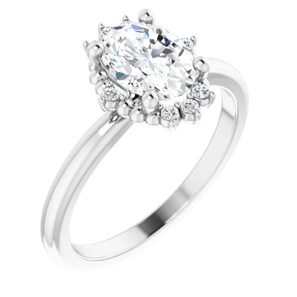 14K White Gold 1 CTW Oval-Cut Diamond Engagement Ring with Floral Halo Design