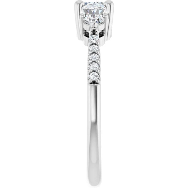 14K White Gold 1 CTW Oval-Cut Diamond Engagement Ring with Side Stones and Pavé Shank