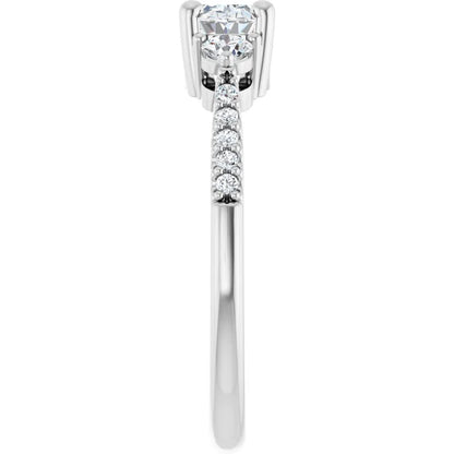 14K White Gold 1 CTW Oval-Cut Diamond Engagement Ring with Side Stones and Pavé Shank
