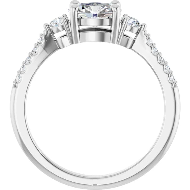 14K White Gold 1 CTW Oval-Cut Diamond Engagement Ring with Side Stones and Pavé Shank
