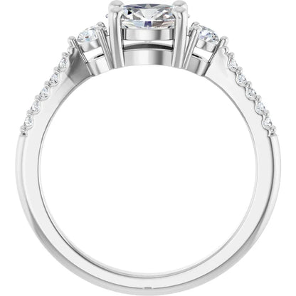 14K White Gold 1 CTW Oval-Cut Diamond Engagement Ring with Side Stones and Pavé Shank