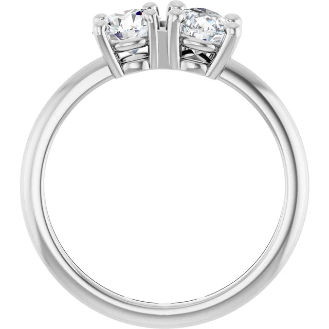 14K White Gold 1 CTW Pear-Cut and Round Diamond Two-Stone Engagement Ring