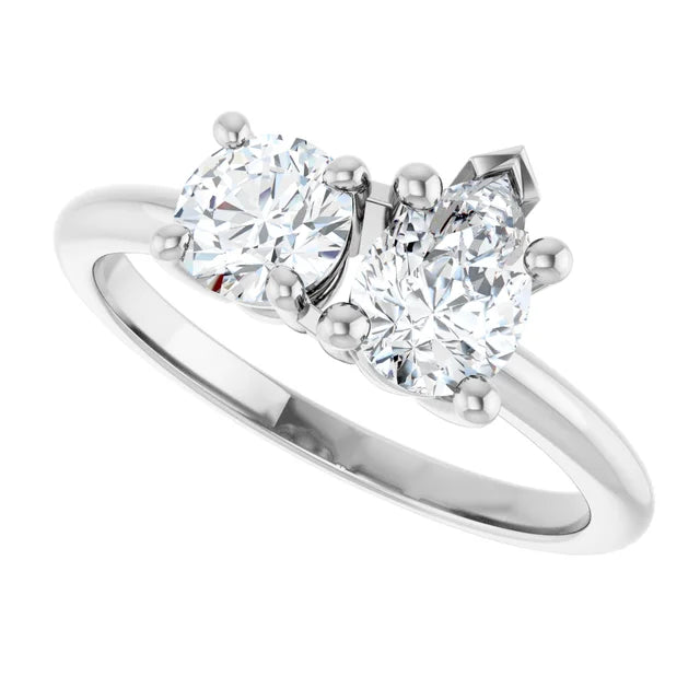14K White Gold 1 CTW Pear-Cut and Round Diamond Two-Stone Engagement Ring