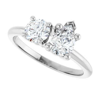 14K White Gold 1 CTW Pear-Cut and Round Diamond Two-Stone Engagement Ring