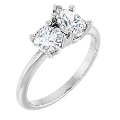 14K White Gold 1 CTW Pear-Cut and Round Diamond Two-Stone Engagement Ring