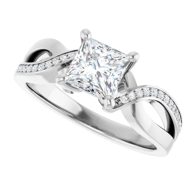 14K White Gold 1 CTW Princess-Cut Diamond Engagement Ring with Infinity-Inspired Split Shank