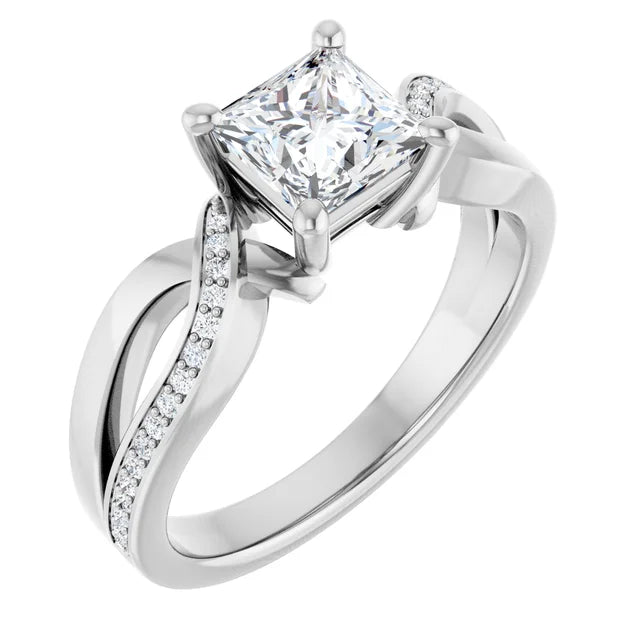 14K White Gold 1 CTW Princess-Cut Diamond Engagement Ring with Infinity-Inspired Split Shank