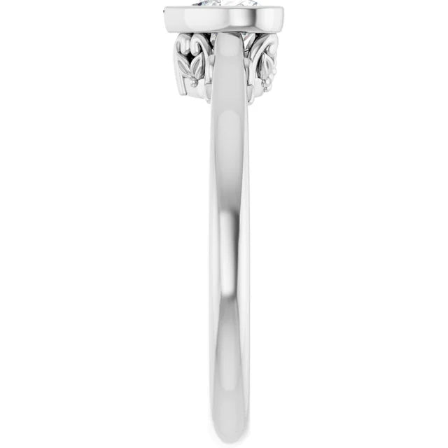 14K White Gold 1/2 CTW Heart-Cut Diamond Bezel-Set Solitaire Engagement Ring