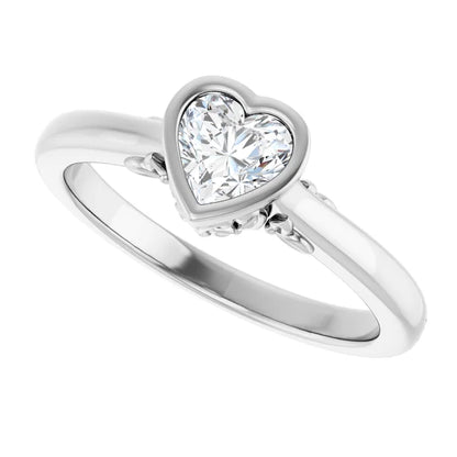 14K White Gold 1/2 CTW Heart-Cut Diamond Bezel-Set Solitaire Engagement Ring