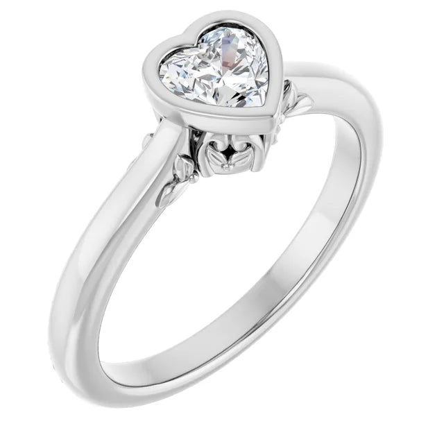 14K White Gold 1/2 CTW Heart-Cut Diamond Bezel-Set Solitaire Engagement Ring