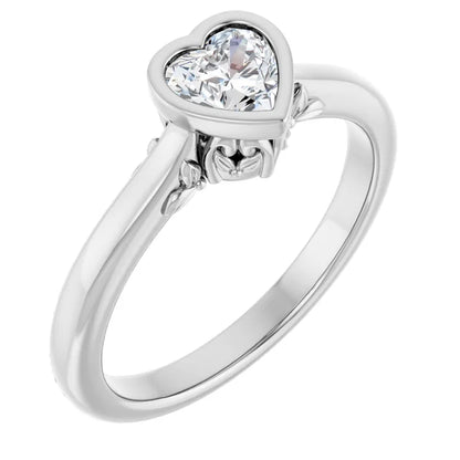 14K White Gold 1/2 CTW Heart-Cut Diamond Bezel-Set Solitaire Engagement Ring