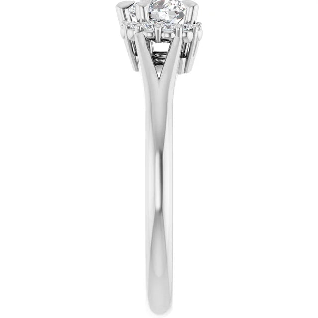 14K White Gold 1/2 CTW Heart-Cut Diamond Engagement Ring with Split Shank and Halo Accents