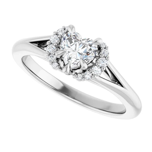 14K White Gold 1/2 CTW Heart-Cut Diamond Engagement Ring with Split Shank and Halo Accents