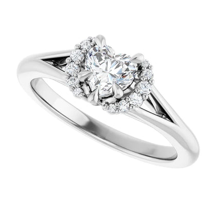 14K White Gold 1/2 CTW Heart-Cut Diamond Engagement Ring with Split Shank and Halo Accents